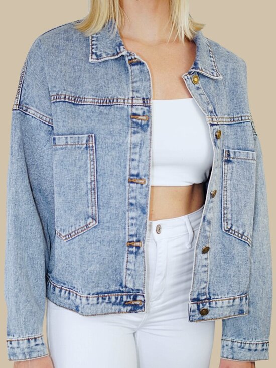 Women's Boston Pink Lips Denim Jacket - Picture 4 of 5